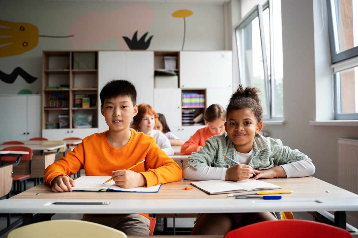 students learning in class